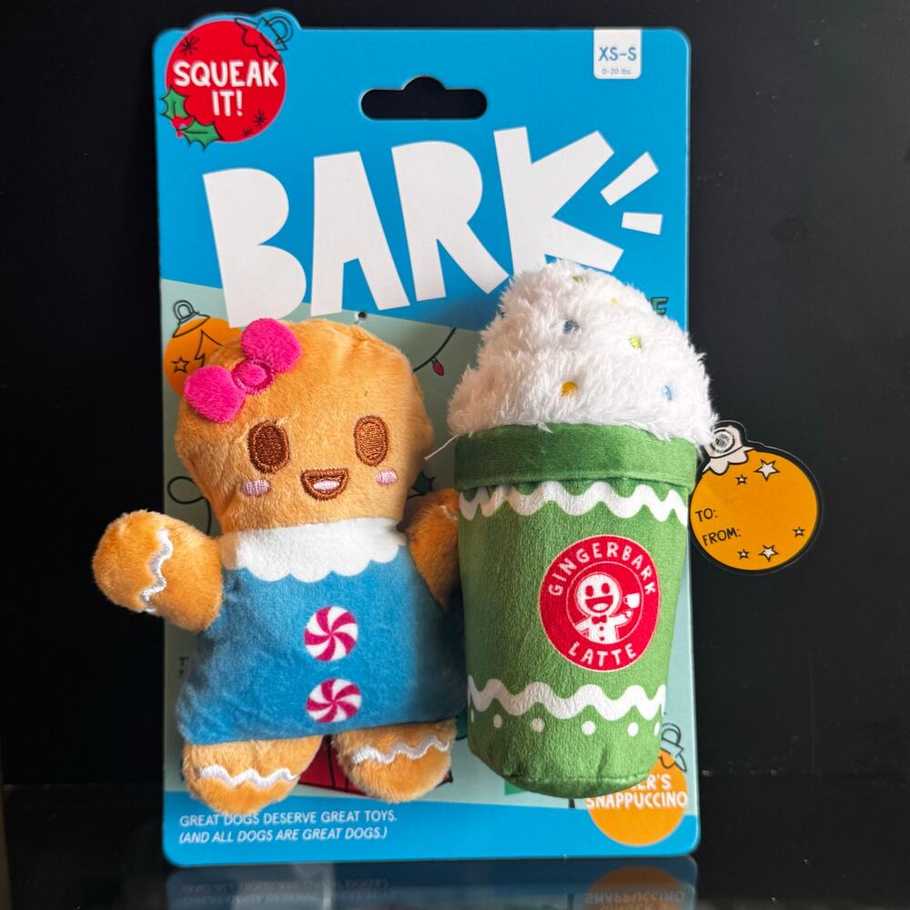 BARK Deck the Howls: Ginger's Snappuccino Set of 2 Mini Dog Toys Size XS-S